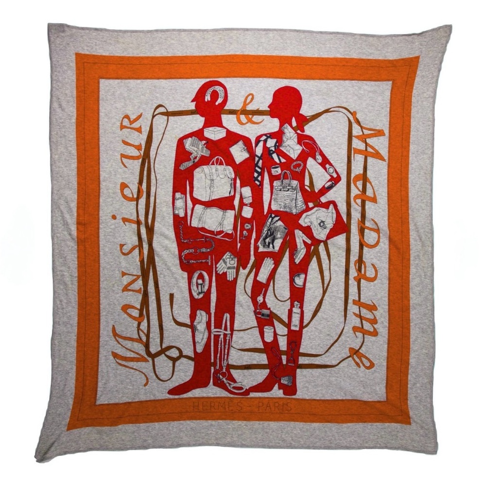 Hermès RARE “Monsieur et Madame” Jersey Scarf - Grey/Orange/Red (2012 Edition)